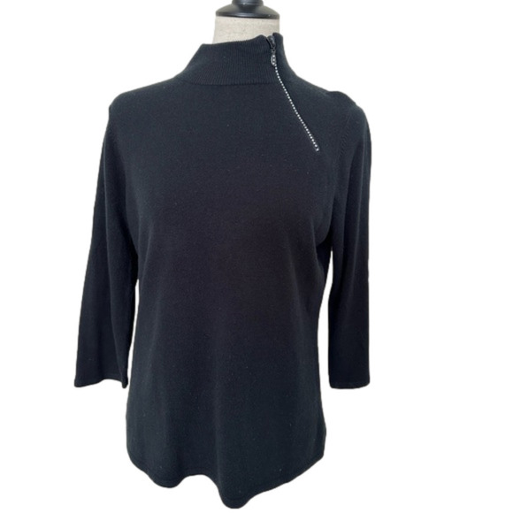 Luxe 360 Lightweight Sweater with Rhinestone Zipper 3/4 Sleeve - Picture 1 of 6